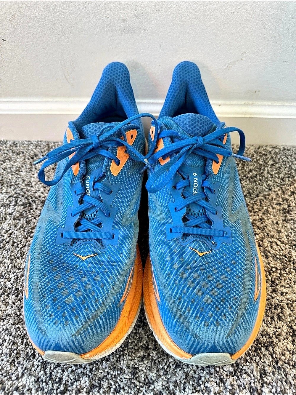 Hoka One Clifton 9 Athletic Shoes Blue & Orange US 12.5 D